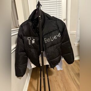 Black Puffer Jacket with Embellishments handmade designs best for outing